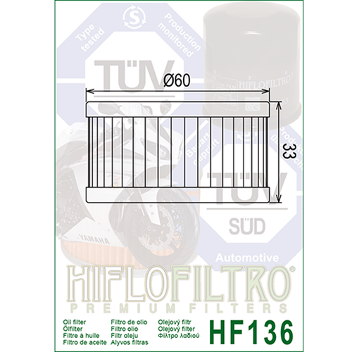 Hiflofiltro HF136 Oil Filter 5 Pack Suzuki DR 350 R, DR 250, DR 250 SE