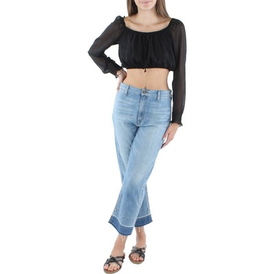 Женский черный шифоновый укороченный топ с эффектом металлик от City Studios Juniors XL BHFO 3675