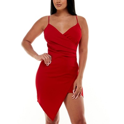 Женское асимметричное облегающее платье из красного крепа с изумрудным пломбиром Juniors M BHFO 6181