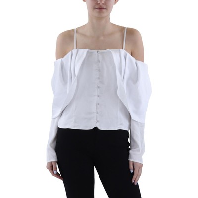 Guess Womens White Fitted Button Down Off the Shoulder Blouse XL BHFO 6062