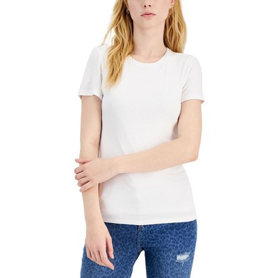 

Женская белая футболка с круглым вырезом в рубчик INC, размер  BHFO 5998, Bright white