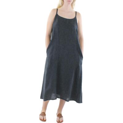

Женское серое платье миди до середины икры из органического льна Eileen Fisher  BHFO 0974, Graphite