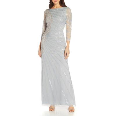 

Adrianna Papell Womens Blue Burnout Maxi Evening Dress Gown  BHFO 0983, Blue heather