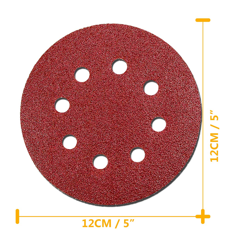 66Pcs 5 inch 8 Holes Sanding Discs 40/60/ 80/120/ 180/240 Grit Round Sandpaper A