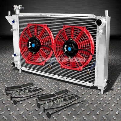 3-РЯДНЫЙ ПОЛНОСТЬЮ АЛЮМИНИЕВЫЙ ГОНОЧНЫЙ РАДИАТОР + 2 КРАСНЫХ ВЕНТИЛЯТОРА ДЛЯ FORD MUSTANG V8/V6 94-95 AT