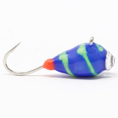 Clam Swirl Drop Jig 7/64 oz - Blue Lime Swirl - Tungsten Ice Fishing Jig