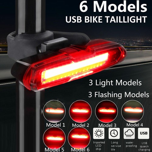6 Modes LED Bicycle Cycling Tail Light USB Rechargeable Bike Rear Warning Light