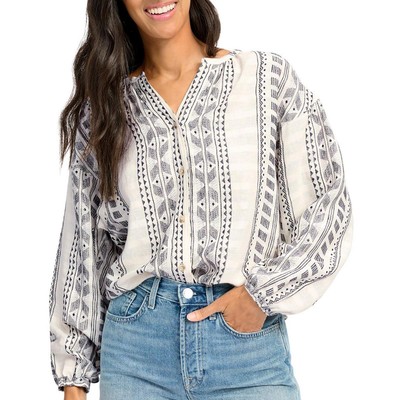 

Женская рубашка Splendid Fressia из смеси льна и ацтекского принта на пуговицах BHFO 6070, Black-ivory