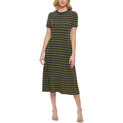 

Женское зеленое трикотажное платье-футболка миди с короткими рукавами Tommy Hilfiger  BHFO 2445, Green/navy