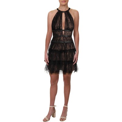 Женское вечернее мини-платье BCBGMAXAZRIA Hilaria с черным кружевом 0 BHFO 1784