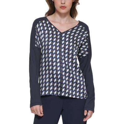 

DKNY Женская трикотажная футболка с V-образным вырезом и пуловером BHFO 8605, Navy