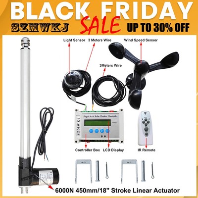 LCD 6000N Single Axis Solar Tracker 12V 18'' Inch Linear Actuator Anemometer Kits