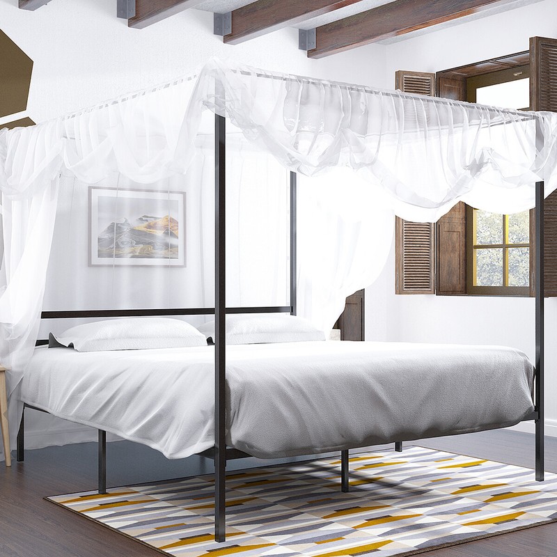 TAUS King Metal Canopy Bed Frame w/Headboard Platform Mattress Foundation 14"