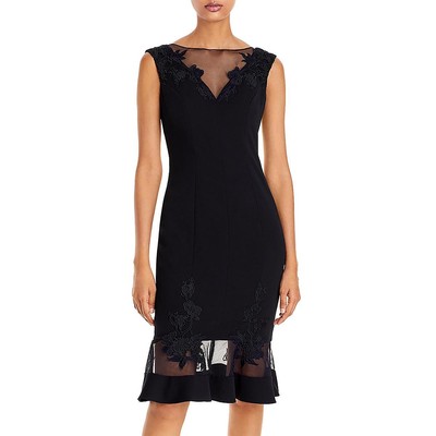 Aidan Mattox Womens Navy Lace Inset Mesh Cocktail And Party Dress 14 BHFO 8081