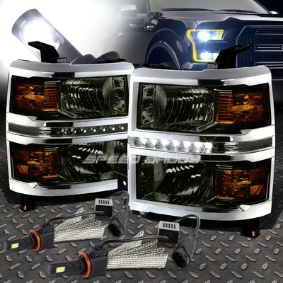 ДЫМЧАТАЯ ФАРА DRL + ЯНТАРНЫЙ УГОЛОК + БЕЛАЯ СВЕТОДИОДНАЯ СИСТЕМА 6000K ДЛЯ 14-15 SILVERADO