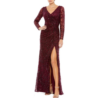 Женское красное вечернее платье Mac Duggal с вышивкой и блестками, 12 BHFO 4968