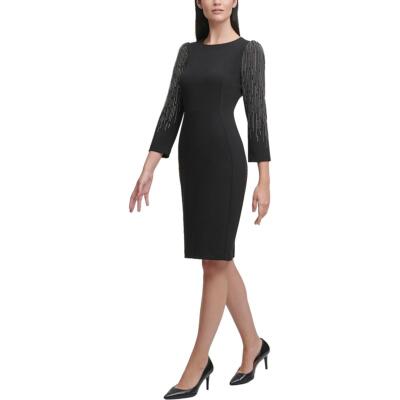 

Calvin Klein Женское черное платье-футляр длиной до колена с украшением  BHFO 0852, Черный