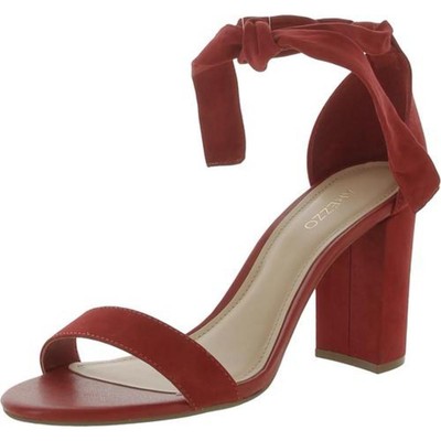 Arezzo Womens Red Suede Ankle Tie Open Toe Heels Shoes 9 Medium (B,M) BHFO 4686