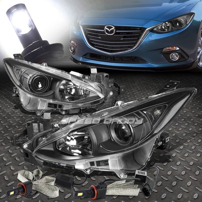 ЧЕРНЫЙ КОРПУС, ПРОЗРАЧНАЯ УГЛОВАЯ ФАРА ПРОЕКТОРА + СВЕТОДИОДНЫЕ ЛАМПЫ 6000K ДЛЯ 14-16 MAZDA 3