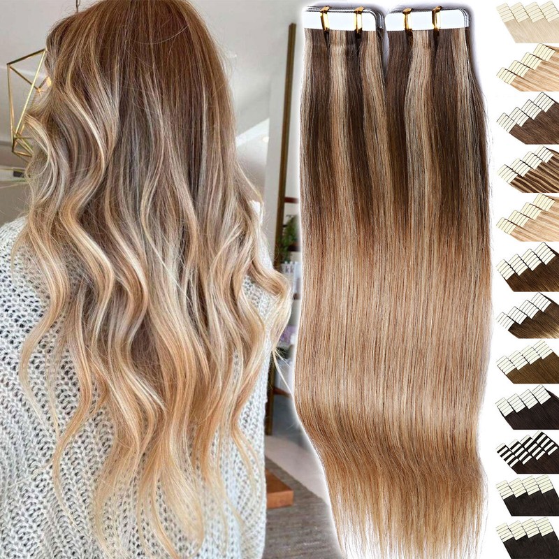 Thick 10-80pcs Tape In Remy Real Human Hair Extensions Skin Weft Full Head 200g
