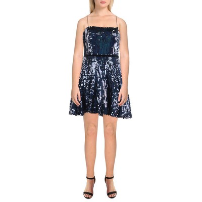 City Studio Womens Black Sequined Mini Fit & Flare Dress Juniors 11/12 BHFO 4791
