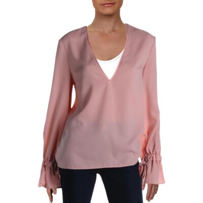

C/Meo Collective Женская розовая блузка с длинными рукавами и V-образным вырезом  BHFO 0635, Blush