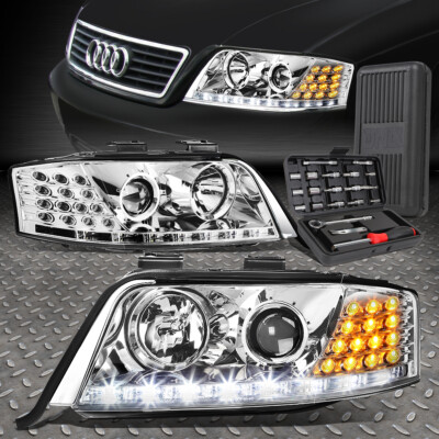 ДЛЯ 98-01 AUDI A6 QUATTRO LED DRL ХРОМИРОВАННЫЙ КОРПУС ПРОЕКТОРА ФАР + НАБОР ИНСТРУМЕНТОВ