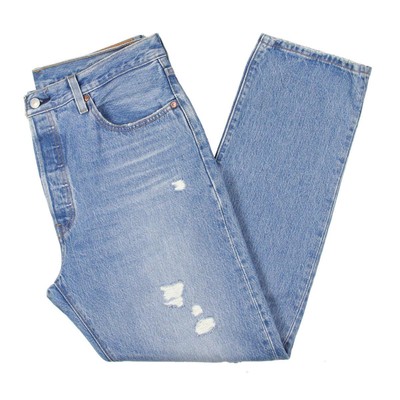 

Джинсы прямого кроя Levis Womens 501 Blue Button Fly с эффектом потертости  BHFO 9297, Athens crown