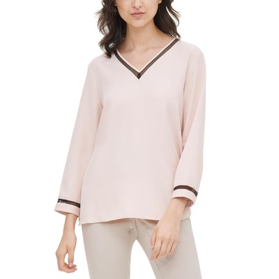 Женская розовая блузка-пуловер с V-образным вырезом и сетчатой вставкой Calvin Klein, XL BHFO 4363