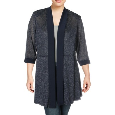 R&M Richards Womens Navy Metallic Cardigan Top Jacket Plus 20W BHFO 3338