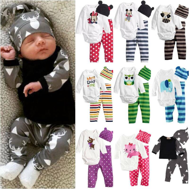 Neugeborene Baby Jungen Mädchen T-Shirt Tops Hosen Outfits Kleidung Set Kostüm