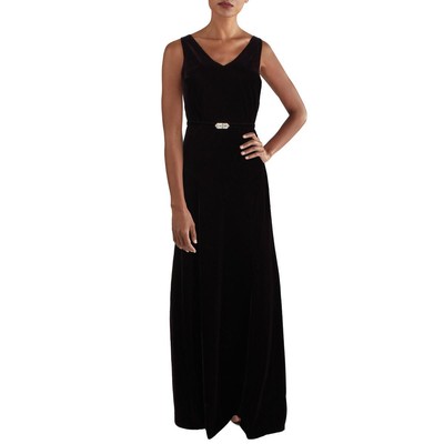 Женское длинное вечернее платье из фиолетового бархата Lauren Ralph Lauren 0 BHFO 1602