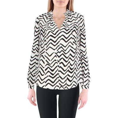 

Женская белая шелковая рубашка-блузка с разрезом на шее BOSS Hugo Boss  BHFO 0649, Black/white