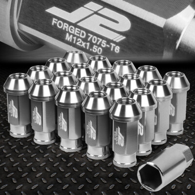 J2 ENGINEERING 7075 АЛЮМИНИЙ M12X1.5 20ШТ 50 ММ ГАЙКА С ОТКРЫТЫМ НАКОНЕЧНИКОМ и ПЕРЕХОДНИКОМ СЕРЕБРИСТОГО ЦВЕТА