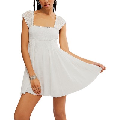 Free People Womens Heartland Ivory Lace Trim Mini Babydoll Dress XS BHFO 2109
