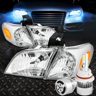 ХРОМИРОВАННАЯ ФАРА КОРПУСА + ЯНТАРНЫЙ УГОЛОК + БЕЛЫЙ СВЕТОДИОД 9004 HID с ВЕНТИЛЯТОРОМ ДЛЯ 97-05 VENTURE