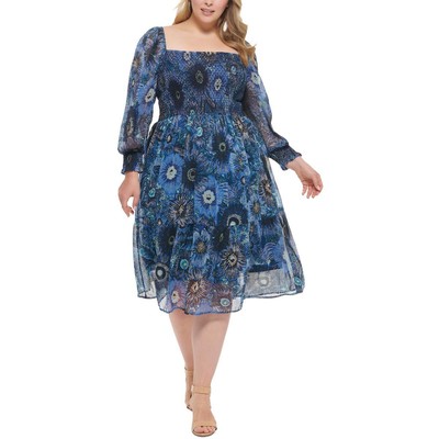 

Женское синее платье миди с пышными рукавами и принтом Vince Camuto, 22 Вт, BHFO 6856, Синий