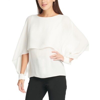 

DKNY Женская белая шифоновая блузка с накидкой Moda Tropica, рубашка  BHFO 1247, Белый
