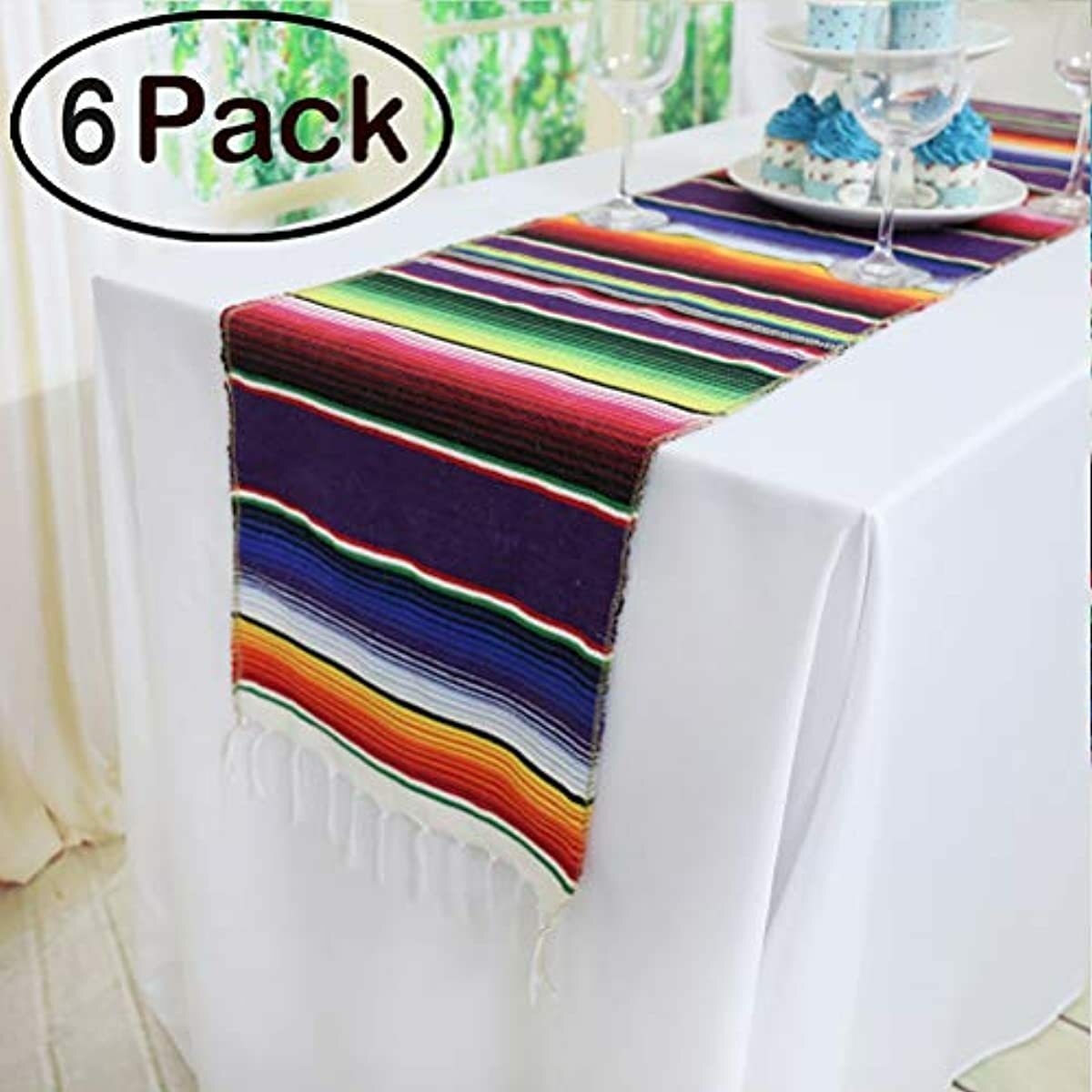 Hokic Mexican Table Runner Fringe Cotton Handwoven Mexican ...