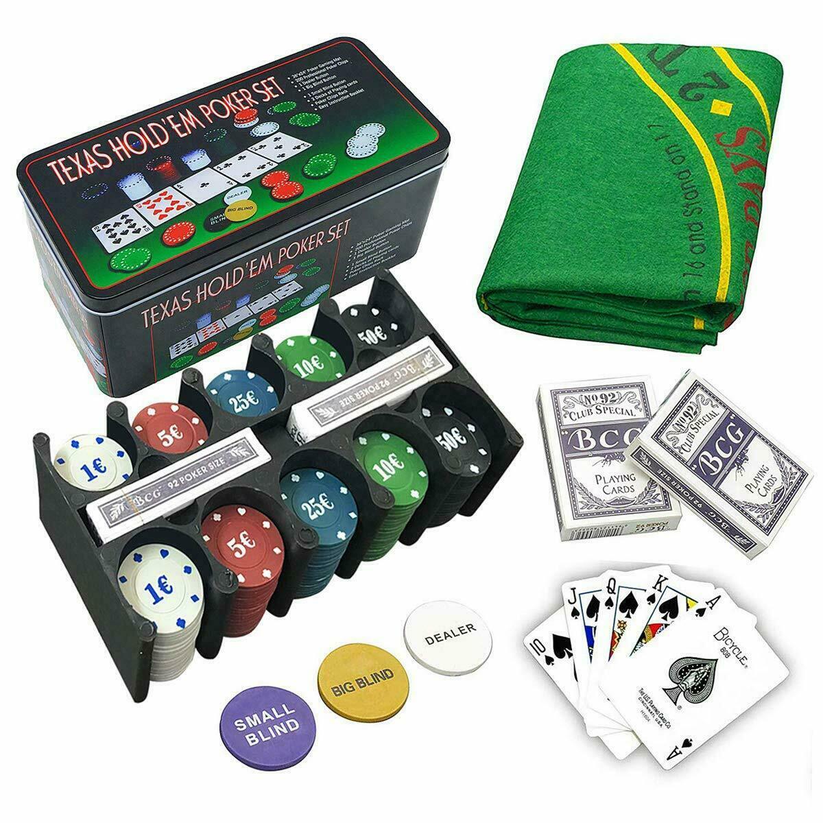 Set Poker Texas Hold'em Black Jack Panno Carte Chips Fiches Bottone Dealer cir