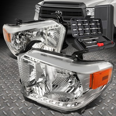 ДЛЯ 14-21 TOYOTA TUNDRA ХРОМИРОВАННЫЙ КОРПУС, ЯНТАРНЫЕ БОКОВЫЕ ФАРЫ ГОЛОВНОГО СВЕТА + НАБОР ИНСТРУМЕНТОВ