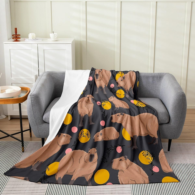 Kids Capybara Stuffed Animal Plush Throw Blanket 40"X50" Cap