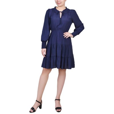 NY Collection Womens Navy Smocked Above Knee Shift Dress Petites PXL BHFO 8889