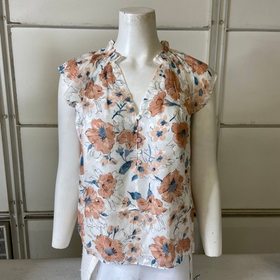 Pre-owned Rebecca Taylor Amelie Floral Silk-blend Top Women's Size S Snow Combo In Multicolor