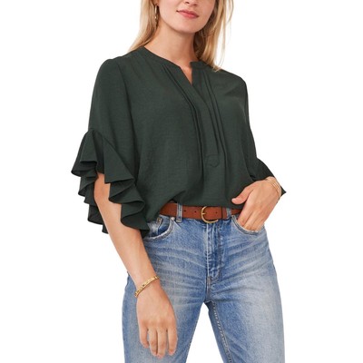 Женский зеленый топ Vince Camuto с круглым вырезом и расклешенным рукавом в стиле бохо от Henley XS BHFO 1324