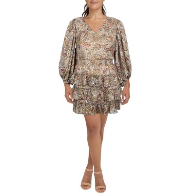 

Женское желто-коричневое мини-платье с цветочным принтом Vince Camuto  BHFO 7135, Tan floral