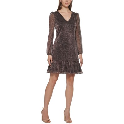 Короткое коктейльное и вечернее платье с V-образным вырезом Kensie Womens Black Metallic 6 BHFO 9304