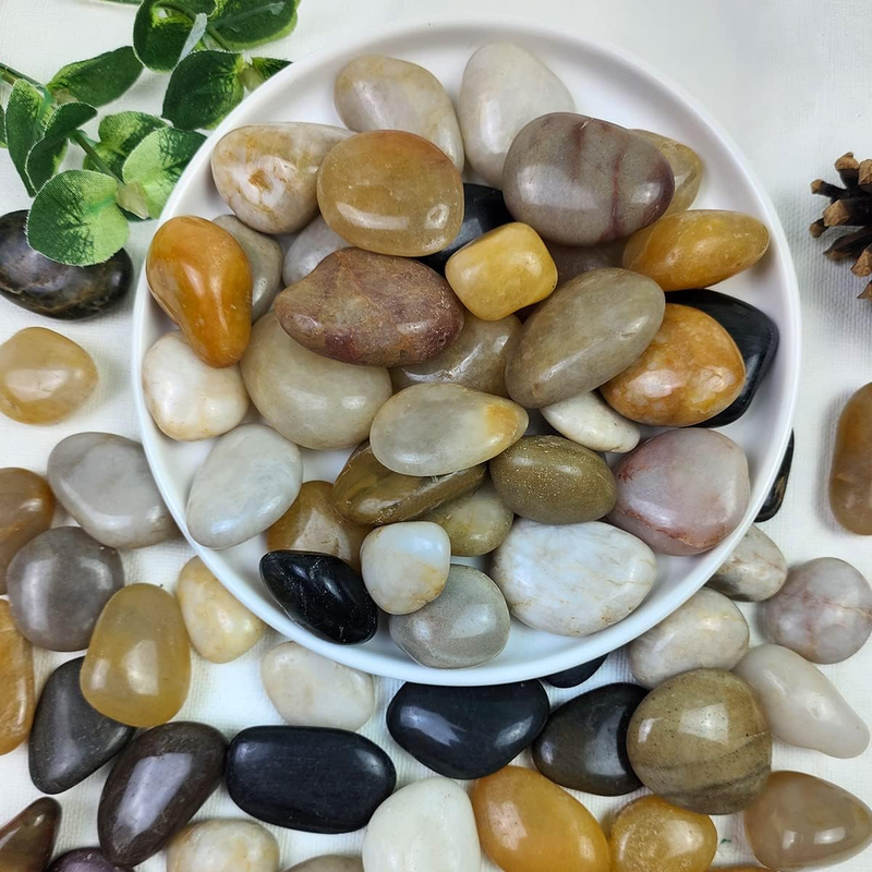 5Lbs Natural Decorative Mixed Color Pebbles, 3/4-1 1/4 Inch Polished River Rock