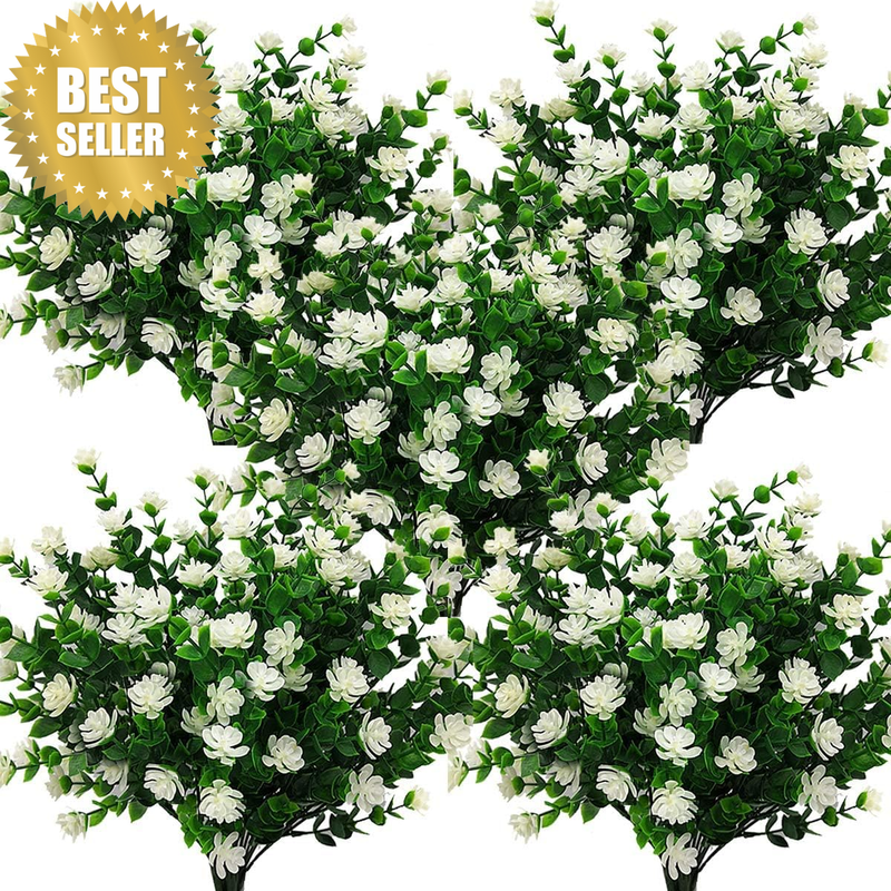 10 Bundles Artificial Fake Flowers, Faux Outdoor Plastic Plants UV Resistant Shr