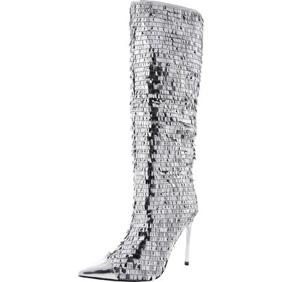 Женские ботинки до середины икры Steve Madden в серебристом цвете пантера 6 Medium (B,M) BHFO 8838